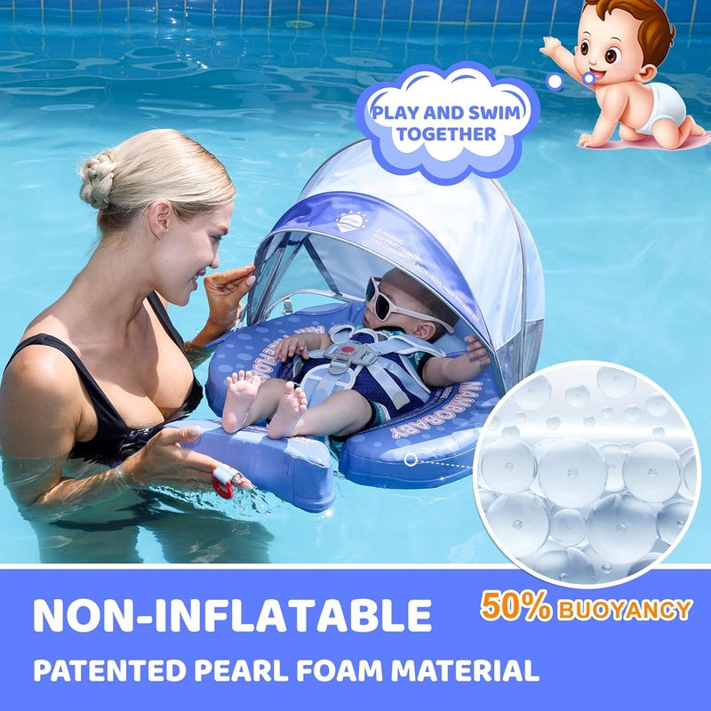28°C Mambobaby Baby Pool Float with Canopy & Tail Baby Swim Float Non-Inflatable Solid Baby Float Soft Waterproof Skin-Friendly Material Infant Swim Float for 3-24 Months Baby Boys Girls(Shark) - Image 2